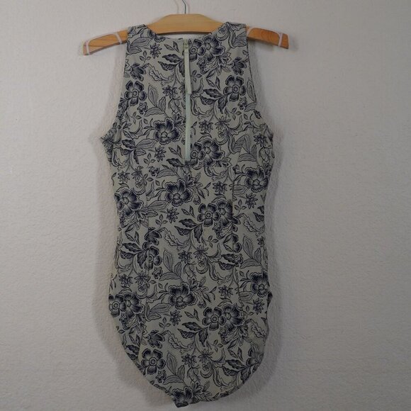 Garnet Hill Active High-Neck One-Piece Swimsuit Olive Green Floral 14 Beach - Picture 5 of 10